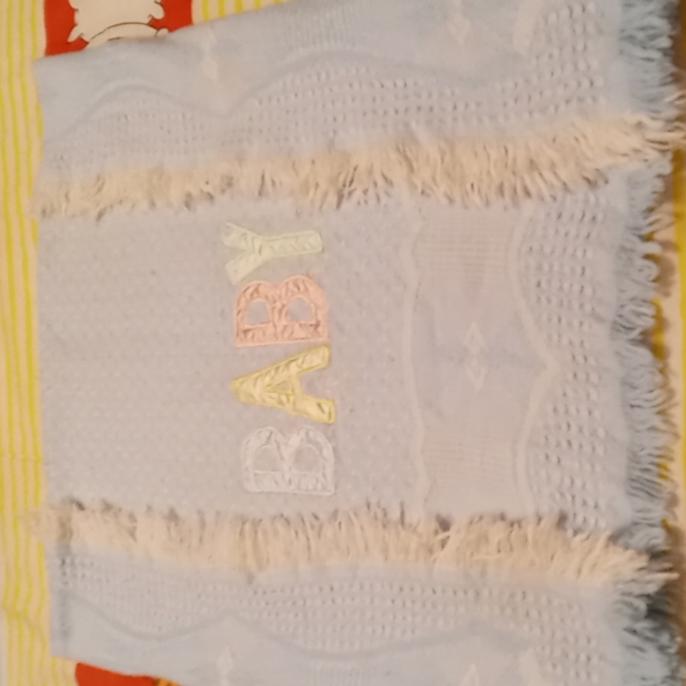 Vintage, Super SOFT, Baby Blue, Infant Blanket with White Fringe 💙